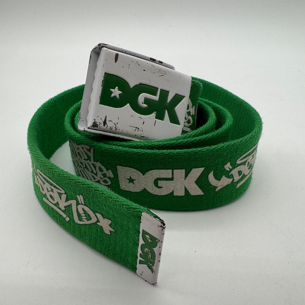 DGK Dirty Ghetto Kids Green Web Belt White Logo Buckle Adjustable Skater Belt